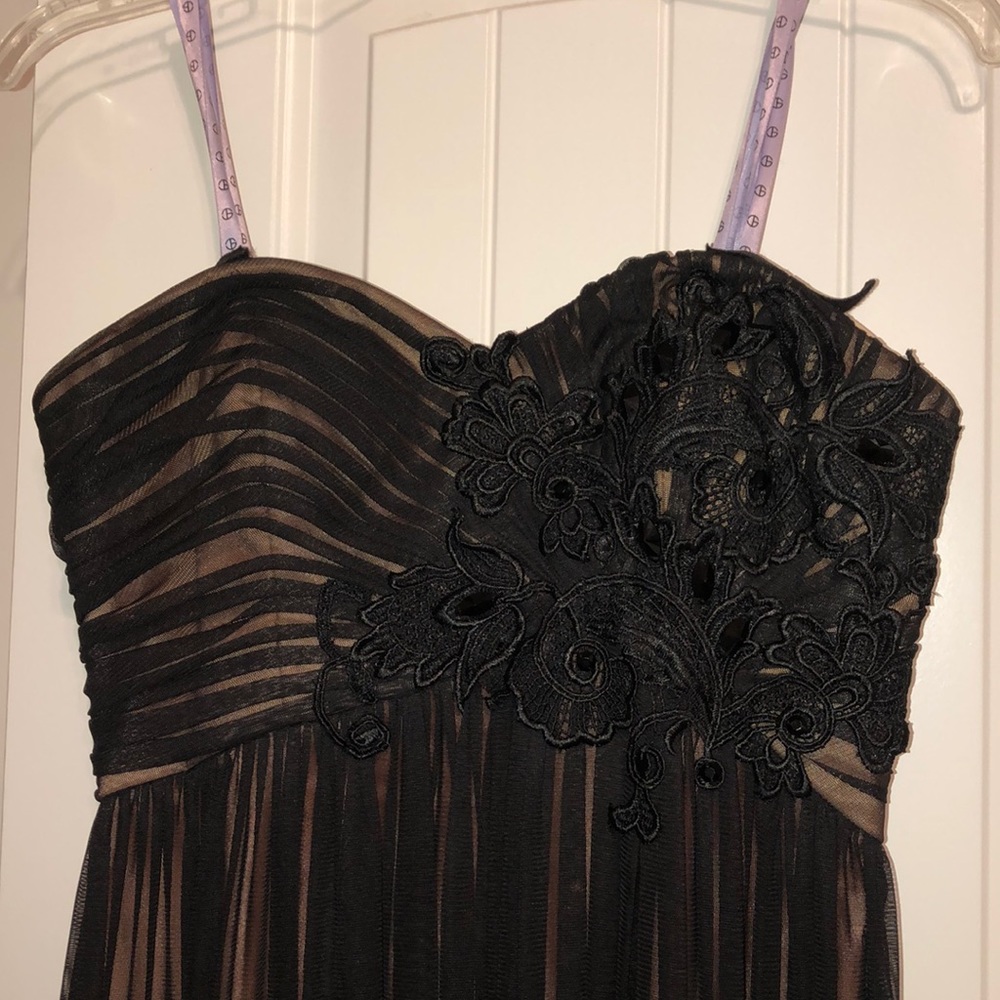 Black and nude lace prom dress